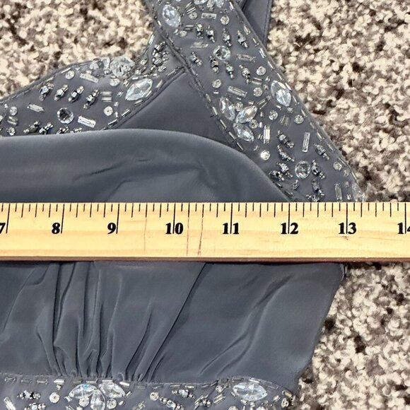 Bee Darlin Grey Beaded Dress Rhinestone Formal Cocktail party prom y2k 90s retro - Picture 8 of 14